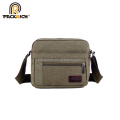 Man Canvas Shoulder Bag with Leather Logo